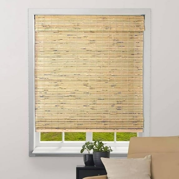 Arlo Blinds Cordless Petite Rustique Bamboo Roman Shades Blinds - Size: 32.5"W x 74"H, Light Filtering