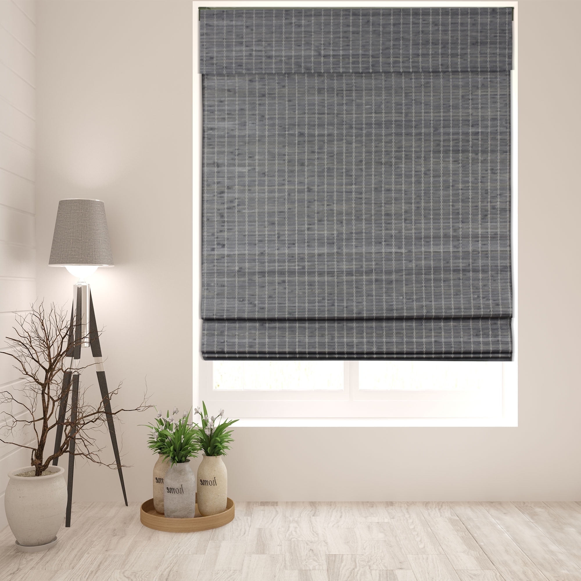 Cordless Grey Bamboo Sheer Roman Indoor Shade