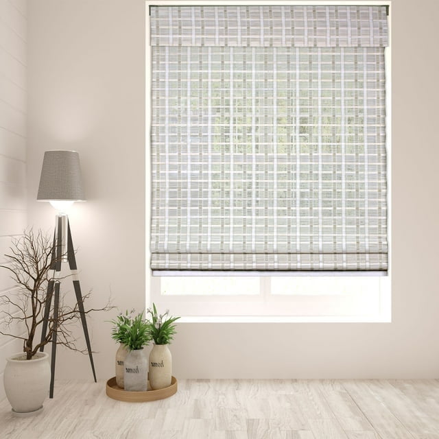 Whitewash Bamboo Cordless Sheer Roman Blackout Shade 22" x 60"