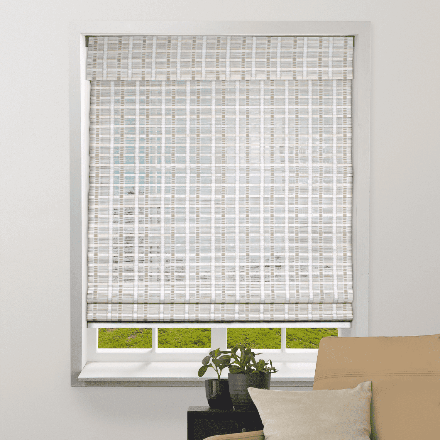 Whitewash Bamboo Cordless Sheer Roman Shade 24"W x 74"H