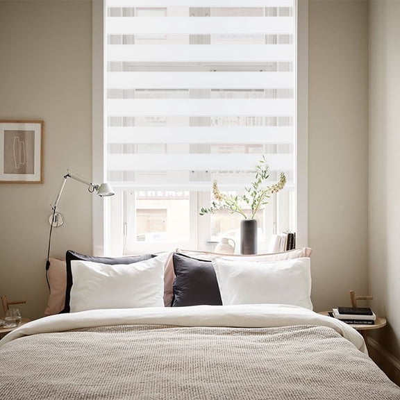 Arlo Blinds Cordless Zebra Roller Shades, 27.5"W x 60'H, Light Filtering, Simple White, Horizontal Window Blinds