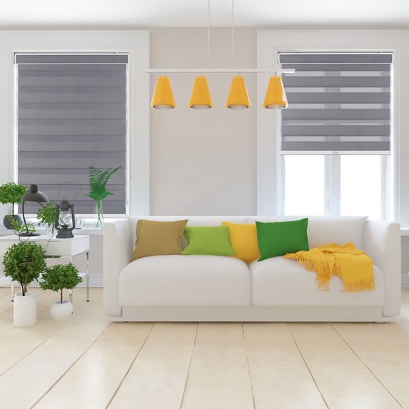 Arlo Blinds Cordless Zebra Roller Shades 32.5"W x 60"H, Gray Horizontal window blinds