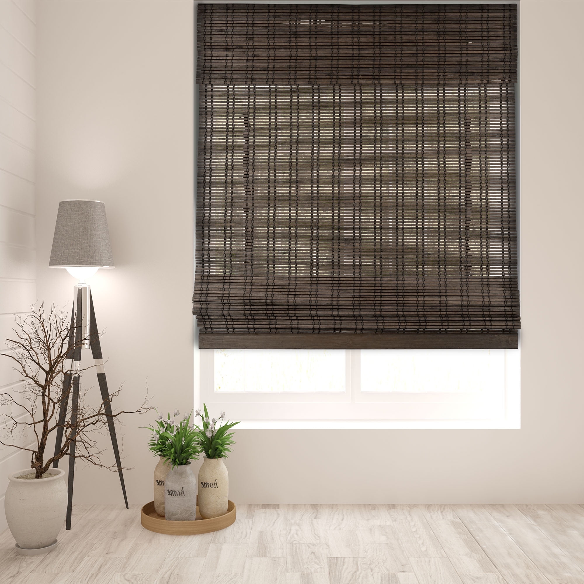 Dali Walnut Cordless Bamboo Roman Shades 29"W x 74"H