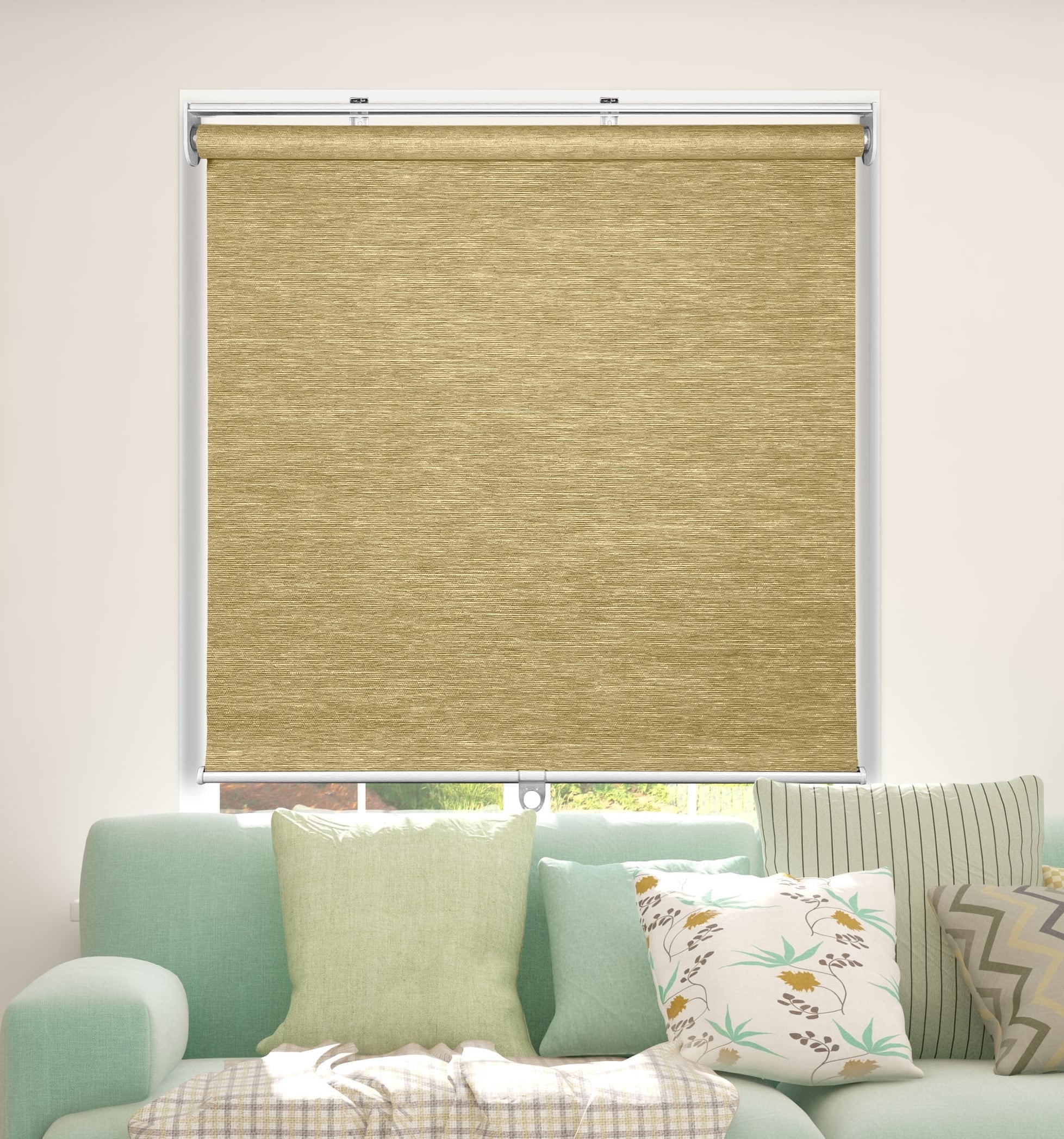Sand Natural Weave Cordless Roller Shades 34.5"W x 48"H