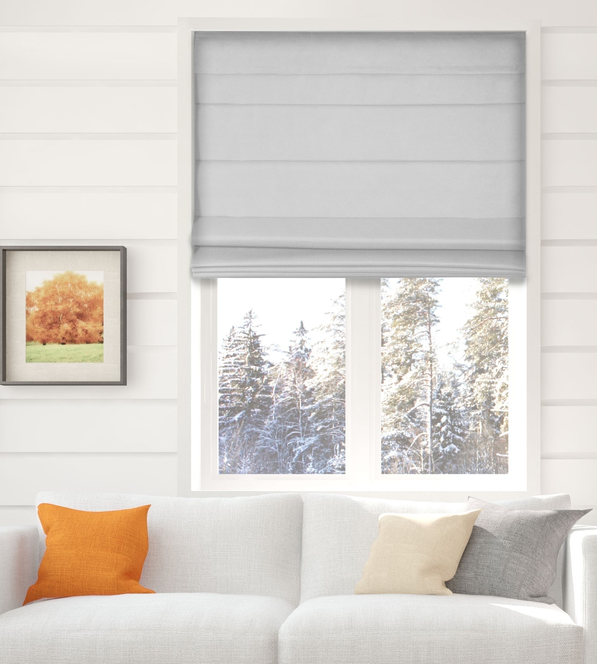 Light Gray Cordless Blackout Fabric Roman Shade 35" x 48"