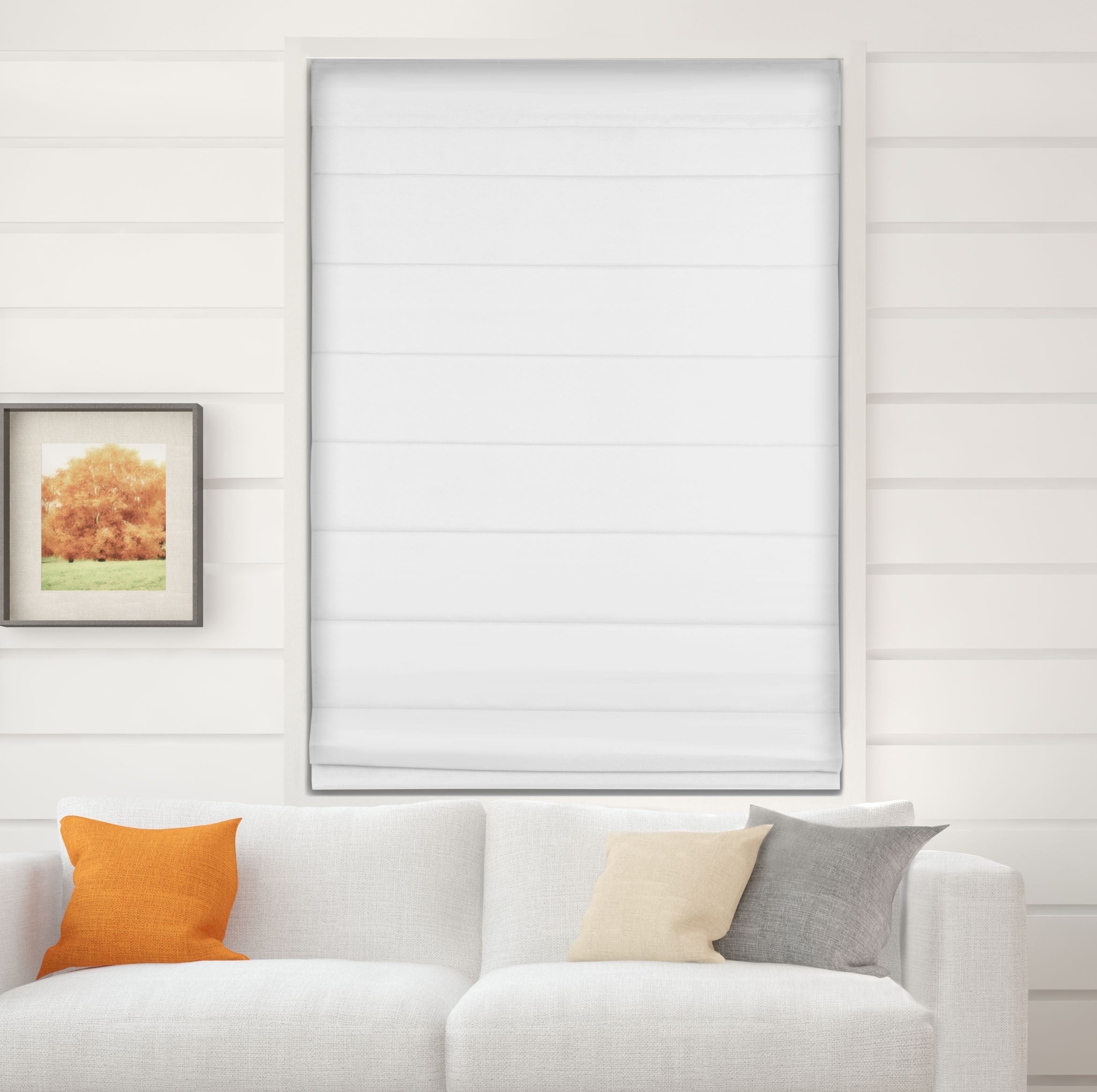 White Cordless Fabric Blackout Roman Shade, 26.5"W x 60"H