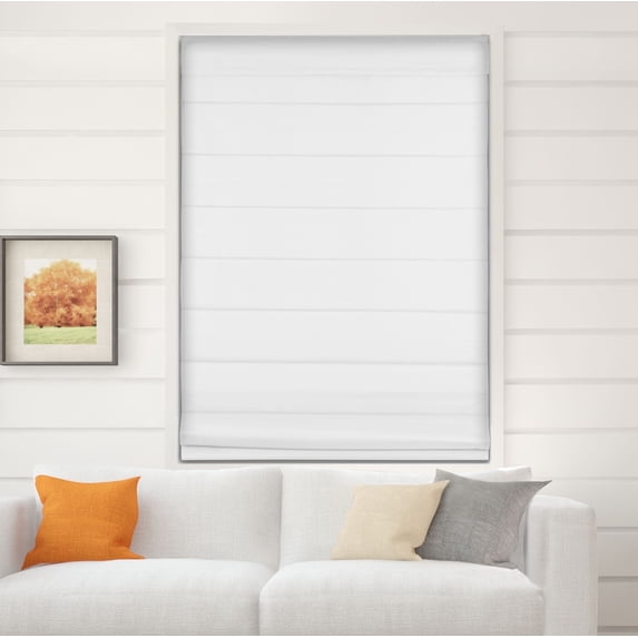 Arlo Blinds Thermal Room Darkening Cordless Fabric Roman Shades, Color: White, Size: 34.5"W X 72"H