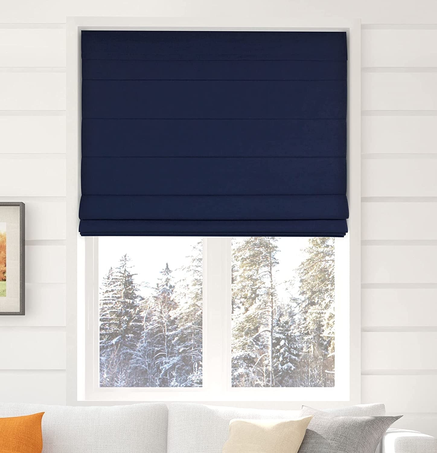Navy Cordless Fabric Blackout Roman Shade 34"W x 60"H