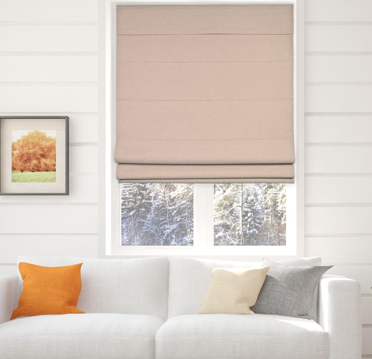 Oatmeal Textured Cordless Fabric Blackout Roman Shades 22"W x 60"H