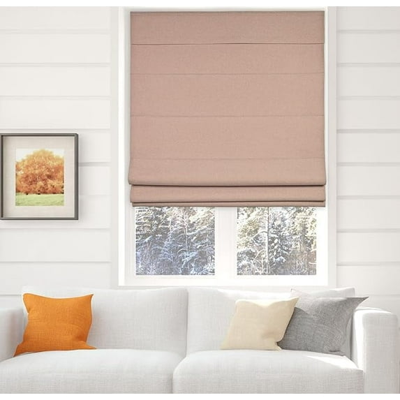 Arlo Blinds Thermal Room Darkening Fabric Roman Shades, Color: Oatmeal Textured, Size: 32.5"W X 60"H, Cordless Lift Window Blinds