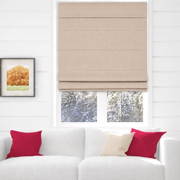 Arlo Blinds Thermal Room Darkening Fabric Roman Shades, Color: Oatmeal Textured, Size: 33.5"W X 60"H, Cordless Lift Window Blinds