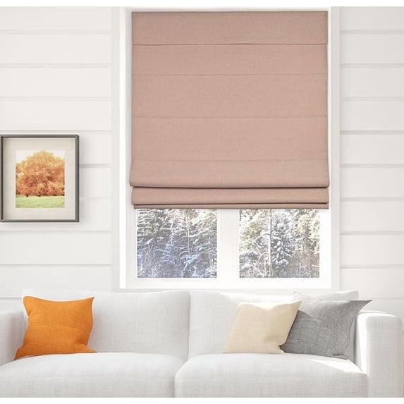 Arlo Blinds Thermal Room Darkening Fabric Roman Shades, Color: Oatmeal Textured, Size: 34"W X 60"H, Cordless Lift Window Blinds