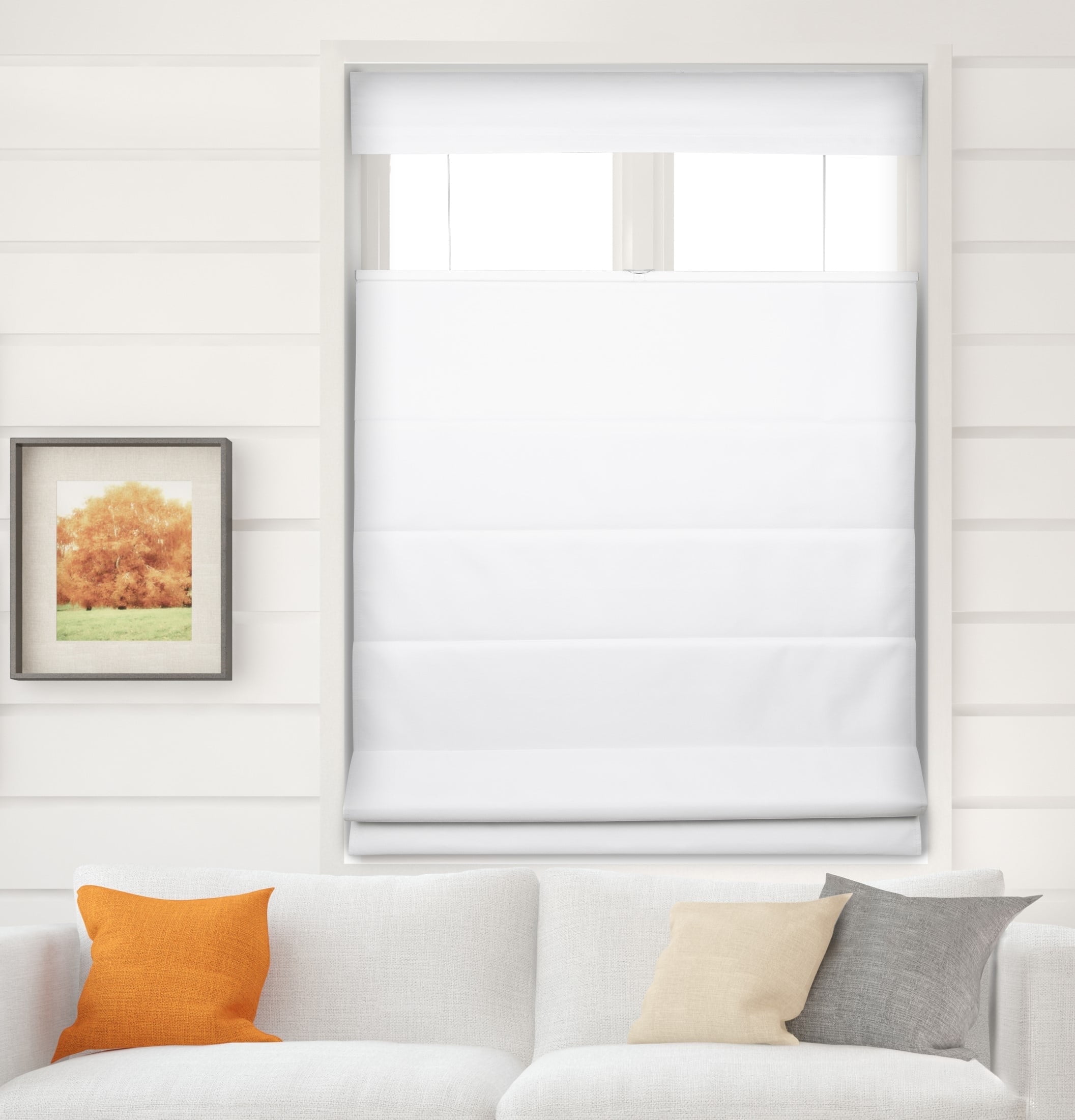 Pure White Cordless Fabric Blackout Roman Shade 29.5"W x 60"H