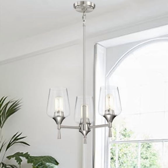 Arlo Brushed Nickel Chandelier with Clear Wine Glass Shades, 3-Light Modern Hanging Industrial Kitchen Island Lighting, Ceiling Farmhouse Pendant Lights for Dining Room, Kitchen