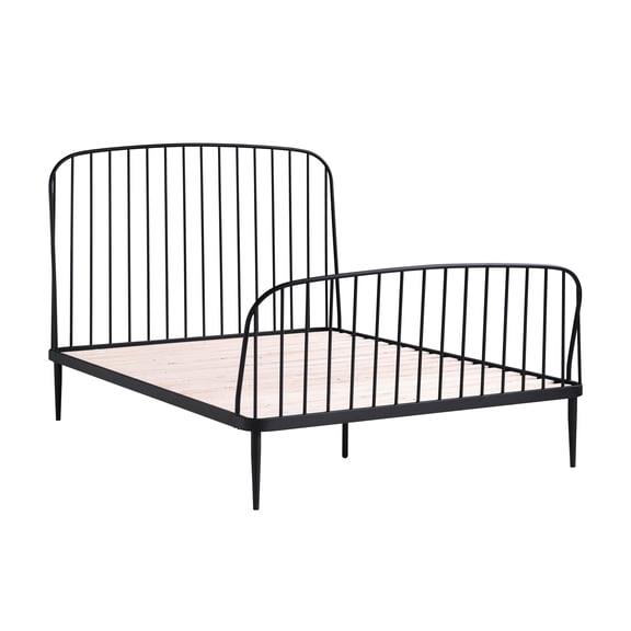 Arlo Metal & Wood Queen Spindle Bed with Headboard & Footboard, Matte Black
