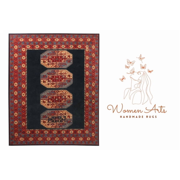 Arlo D. Blue 4’ x 6’Area Rug Handcrafted Motif Floral Design Oriental Traditional Design Non-Shedding Fine Wool Pile & Easy-Care Areas in Living Room Bedroom