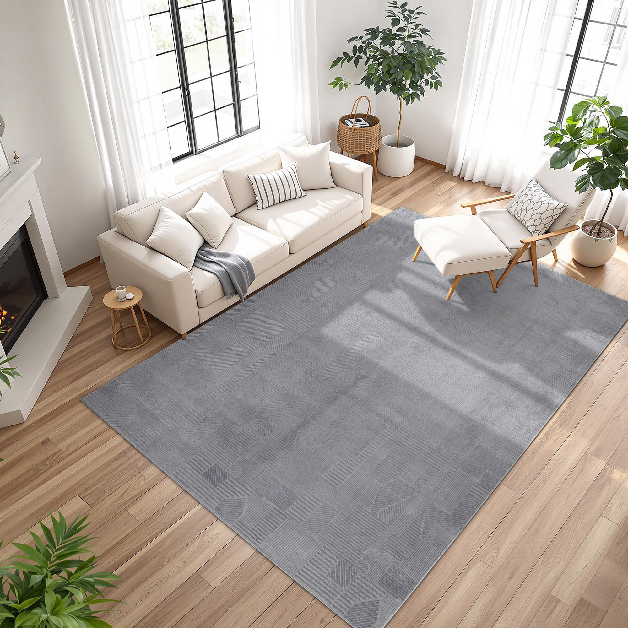 Arlo Dearra Modern Geometric Gray Area Rug, 9x13