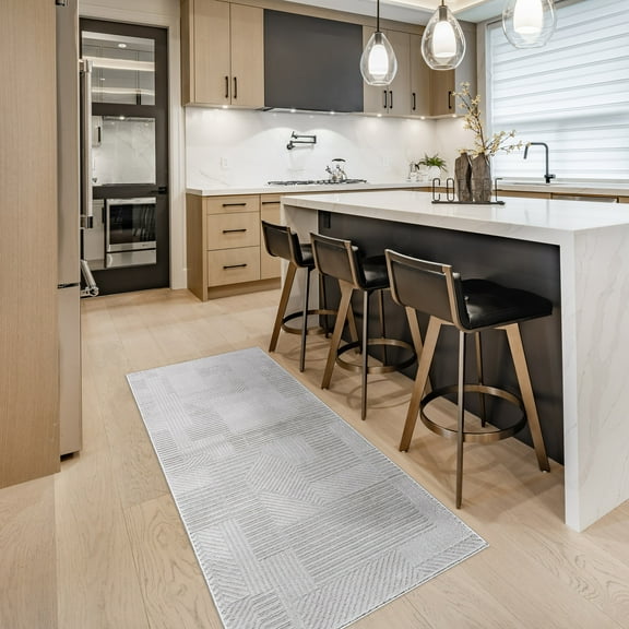 Arlo Dearra Modern Geometric Silver Area Rug, 2x6