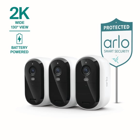 Arlo Essential Security Camera 2K (3rd Gen, 2025 Release) - Wireless Outdoor Camera, Battery Powered, 3-Cam, Yard Sign