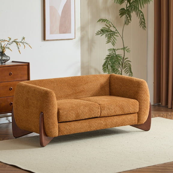 Arlo Modern Boucle Upholstery 2-Seater Sofa with Solid Wood Legs, Caramel