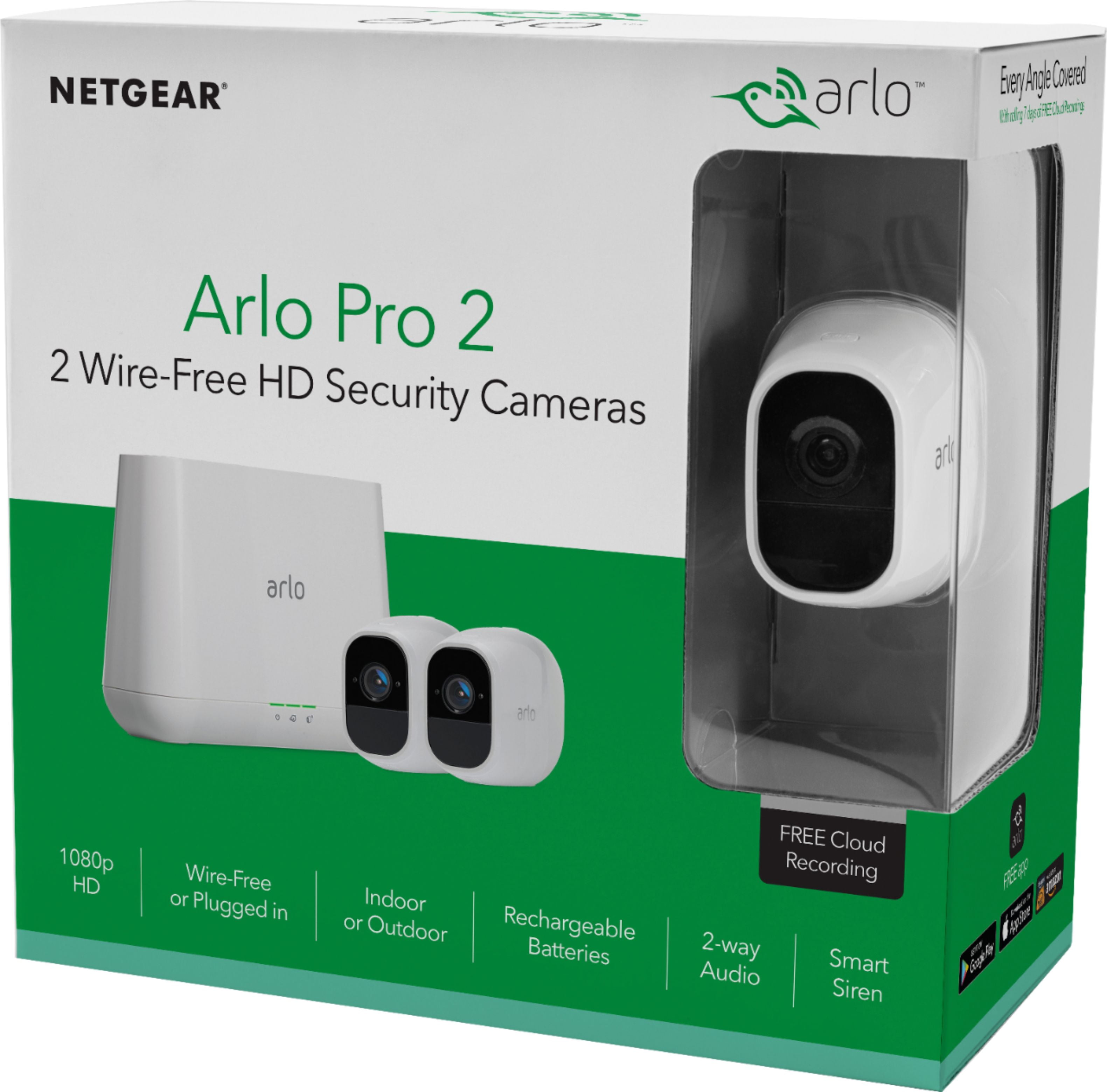 Arlo Pro 2 1080P HD Security Camera System VMS4230P - 2 Wire-Free Rechargeable Cameras with Audio, Indoor/Outdoor, Night Vision, Motion Detection, Activity Zones, 3-Second Look Back -