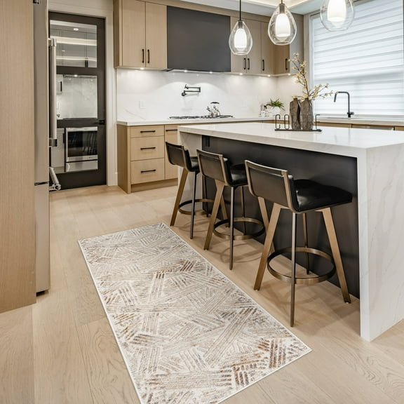 Arlo Takara Modern Abstract Beige Area Rug, 2x6