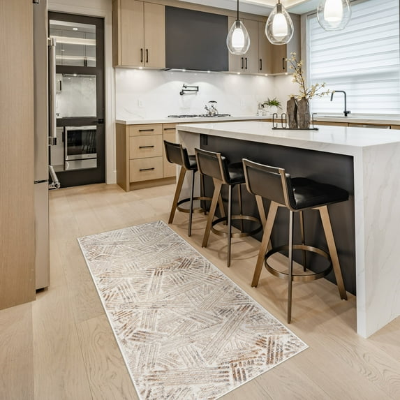 Arlo Takara Modern Abstract Beige Area Rug, 2x6