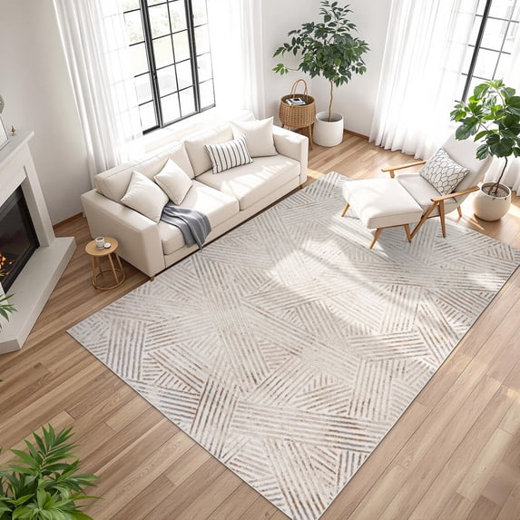 Arlo Takara Modern Abstract Beige Area Rug, 6x9