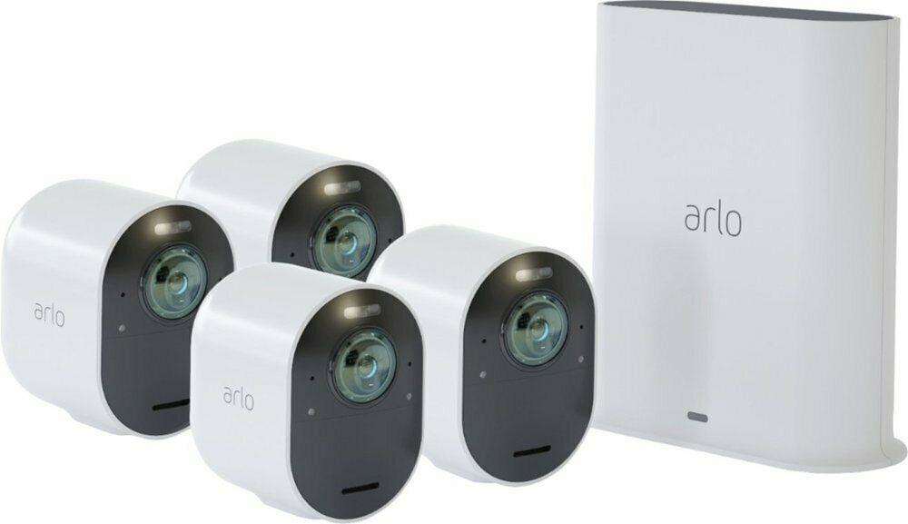 Arlo - Ultra 4-Camera Indoor/Outdoor Wire Free 4K HDR Security Camera System - White