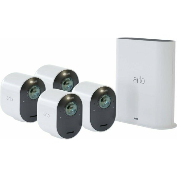 Arlo - Ultra 4-Camera Indoor/Outdoor Wire Free 4K HDR Security Camera System - White
