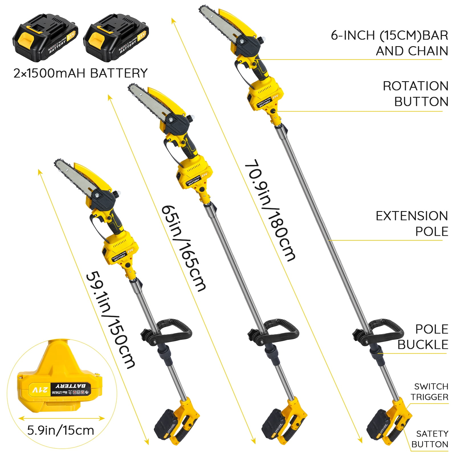 Arlohe 6-Inch Cordless Pole Saw,550W Brushless Motor,0.9-5.9ft Telescopic Pole,Safety Gear Included,Family Yard Maintenance