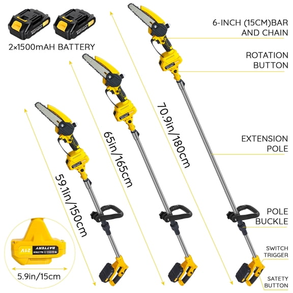 Arlohe 6-Inch Cordless Pole Saw,550W Brushless Motor,0.9-5.9ft Telescopic Pole,Safety Gear Included,Family Yard Maintenance