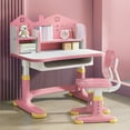 thumbnail image 1 of Arlohe Kids Study Desk and Chair Set with Storage Drawer, Adjustable Height Cartoon Design Ergonomic Children's Desk for Vision and Spine Protection, Suitable for Ages 3-16 (Pink), 1 of 7