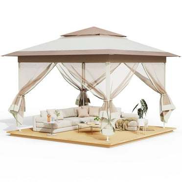 Arlopu 11x11 Pop up Gazebo Tent with Mosquito Netting, Portable Outdoor Canopy Tent for Patio, Garden, Backyard