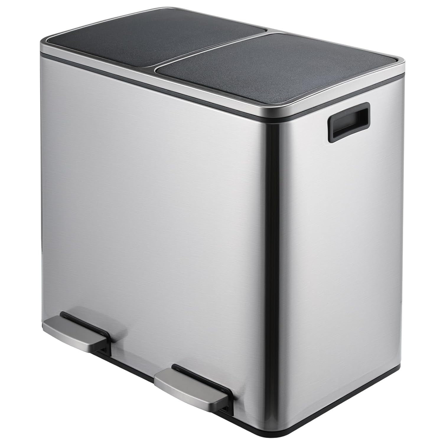 Arlopu 12 Gallon Dual Compartment Trash Can, Stainless Steel Kitchen