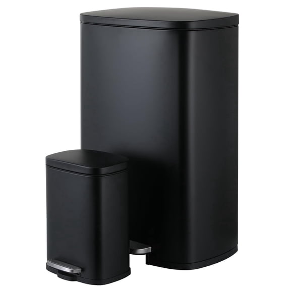 Arlopu 13.2 + 1.3 Gallon Stainless Steel Trash Can Combo, Rectangular Kitchen Garbage Can with Soft Close Lid for Home Bathroom