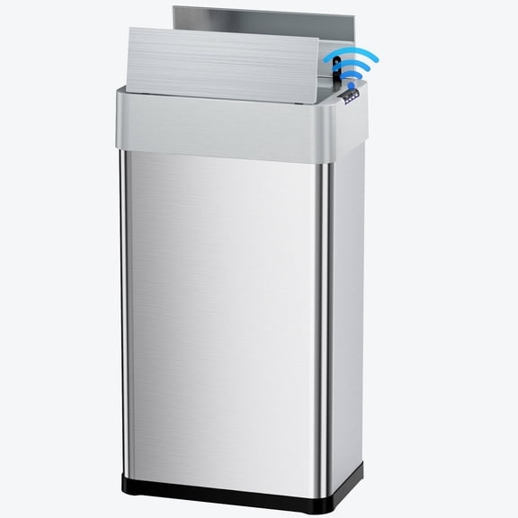 Arlopu 13.2 Gallon Automatic Trash Can for Kitchen, Stainless Steel Wings Open Lid Sensor Garbage Can with Soft-Close Lid