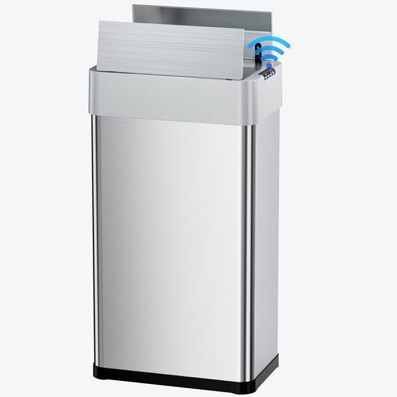 Arlopu 13.2 Gallon Automatic Trash Can for Kitchen, Stainless Steel Wings Open Lid Sensor Garbage Can with Soft-Close Lid
