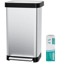 Arlopu 13.2gal Trash Can, Stainless Stee Grabage Can with 15 Inner Bags & Rear Trash Bag Storage Compartment, Kitchen Step Trash Can with Lid & Built-In Deodorizer Box