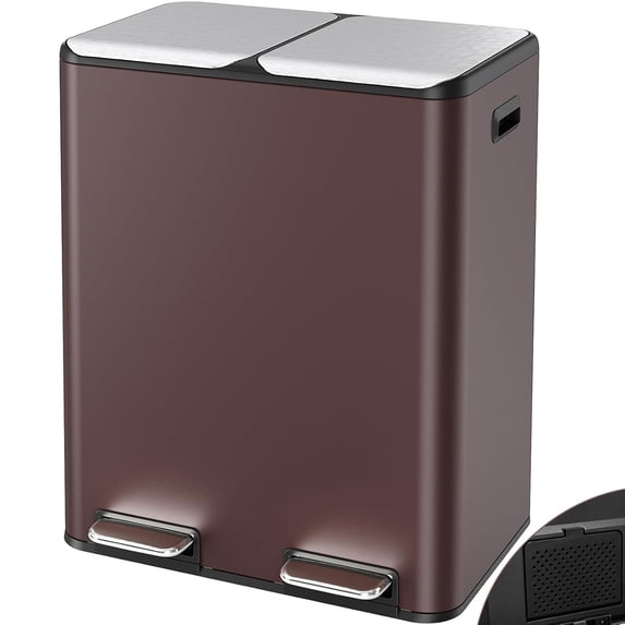 Arlopu 16 Gal Dual Kitchen Trash Can w/2 Built-in Box for Odor Contro Recycle Waste Dustbin Soft-Close Lid