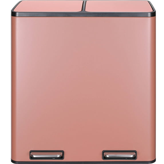 Arlopu 16 Gal Dual Step Trash Can Stainless Steel Recycle Bin with Soft-Close Lid