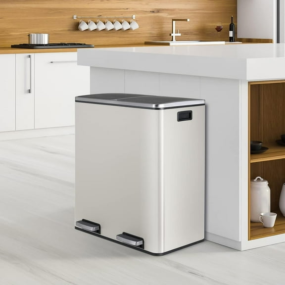 Arlopu 16 Gallon Stainless Steel Kitchen Step Trash Can, Rectangular Garbage Can with Lid for Home Office