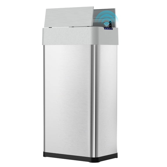 Arlopu 18.5 Gallon Automatic Kitchen Trash Can, Wings Open Lid Motion Sensor Garbage Can Stainless Steel Wastebasket for Bathroom, Living Room