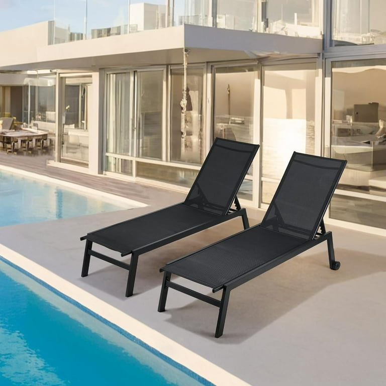 Arlopu 2 Piece Deck Loungers Set Aluminum Reclining Chairs with Wheels for Poolside Garden Beach Walmart