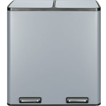 Arlopu 2 x 8 Gallon Dual Garbage Can Stainless Steel Kitchen Step Trash Can, Recycle Dustbin with Soft-Close Lid