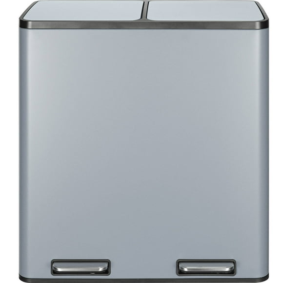 Arlopu 2 x 8 Gallon Dual Garbage Can Stainless Steel Kitchen Step Trash Can, Recycle Dustbin with Soft-Close Lid
