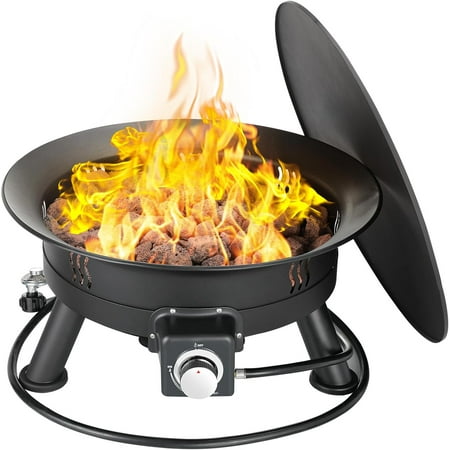 Arlopu 24" Portable Fire Pits for Outside 58000 BTU Propane Gas Fire Pit with Cover & Lava Rocks