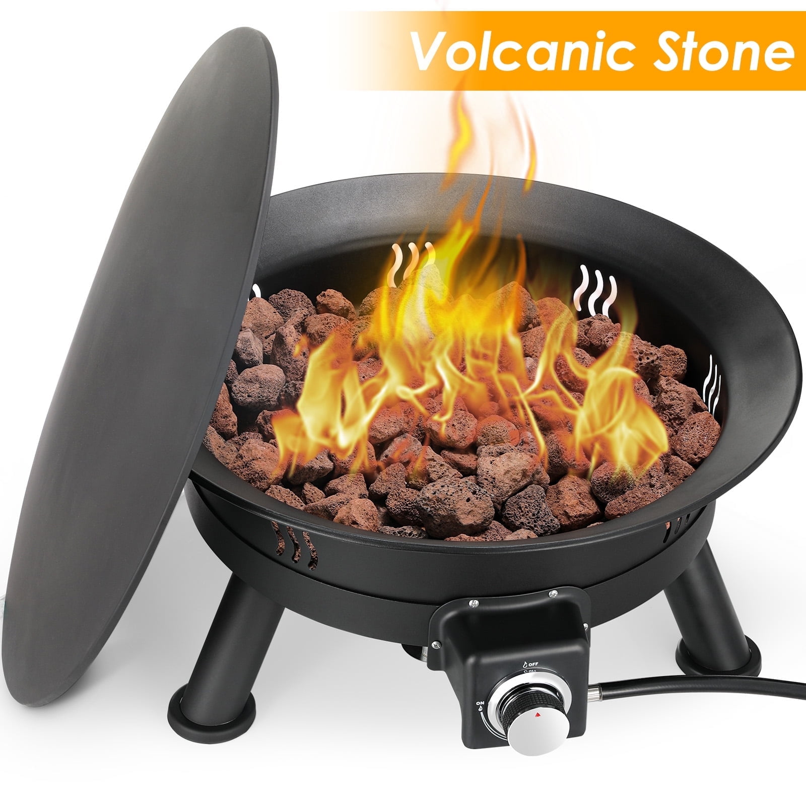 Arlopu 24in Portable Propane Outdoor Gas Fire Pit, 58,000 BTU Gas Fire Pit with Cover and Lava Rocks