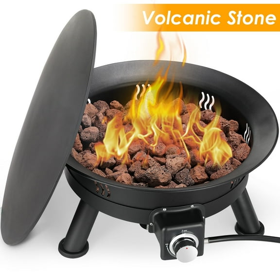 Arlopu 24in Portable Propane Outdoor Gas Fire Pit, 58,000 BTU Gas Fire Pit with Cover and Lava Rocks