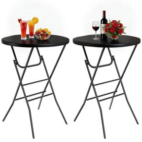 Arlopu 2pcs Folding Round Cocktail Tables, Bar Height Table with Locking Mechanism and Removable Legs for Party, Patio, Kitchen